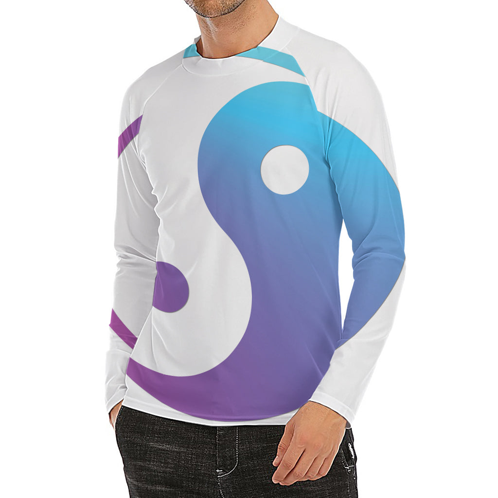 Purple And Blue Yin Yang Print Men's Long Sleeve Rash Guard