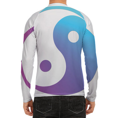 Purple And Blue Yin Yang Print Men's Long Sleeve Rash Guard