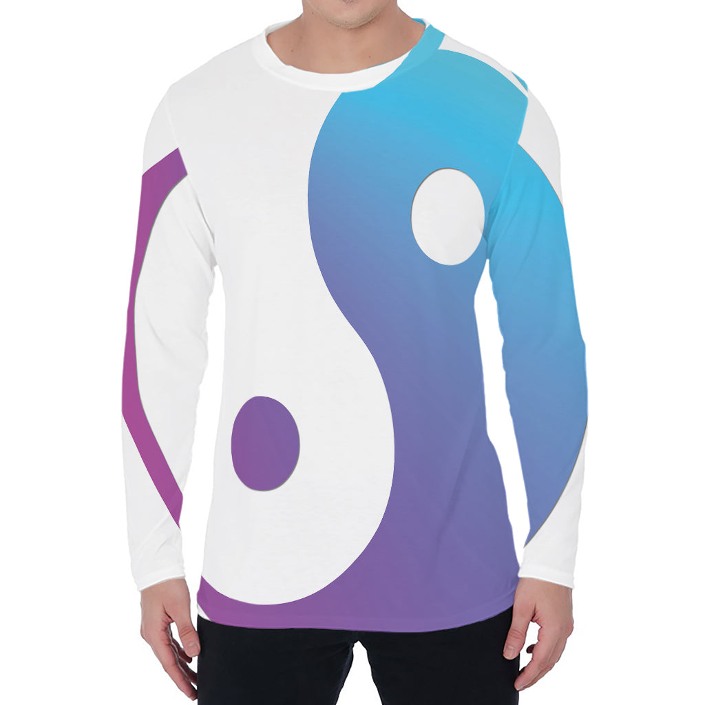 Purple And Blue Yin Yang Print Men's Long Sleeve T-Shirt