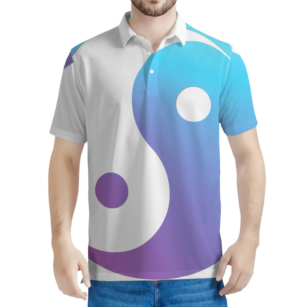 Purple And Blue Yin Yang Print Men's Polo Shirt
