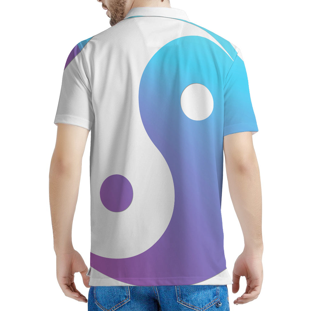 Purple And Blue Yin Yang Print Men's Polo Shirt
