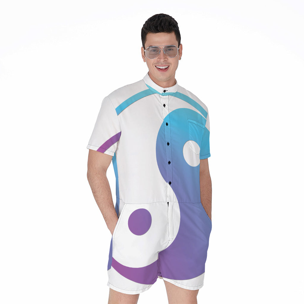 Purple And Blue Yin Yang Print Men's Rompers