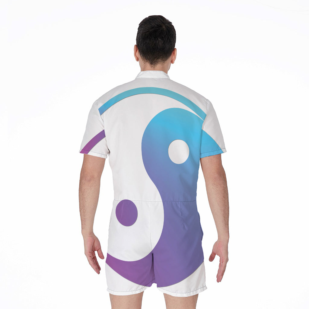 Purple And Blue Yin Yang Print Men's Rompers