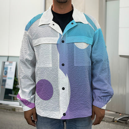 Purple And Blue Yin Yang Print Men's Shirt Jacket