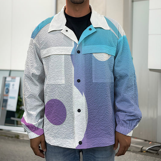 Purple And Blue Yin Yang Print Men's Shirt Jacket