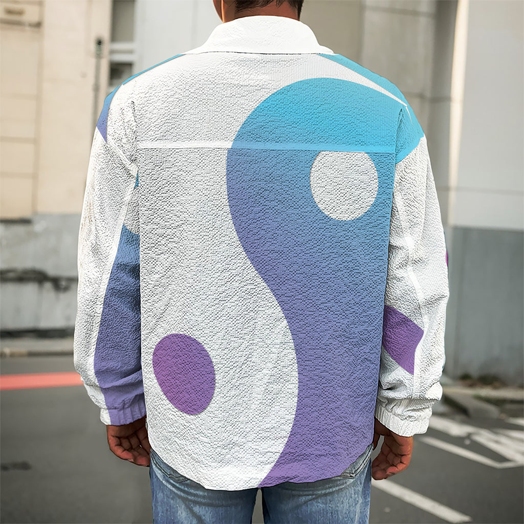 Purple And Blue Yin Yang Print Men's Shirt Jacket