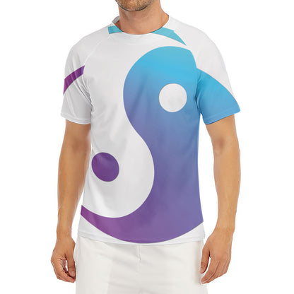 Purple And Blue Yin Yang Print Men's Short Sleeve Rash Guard