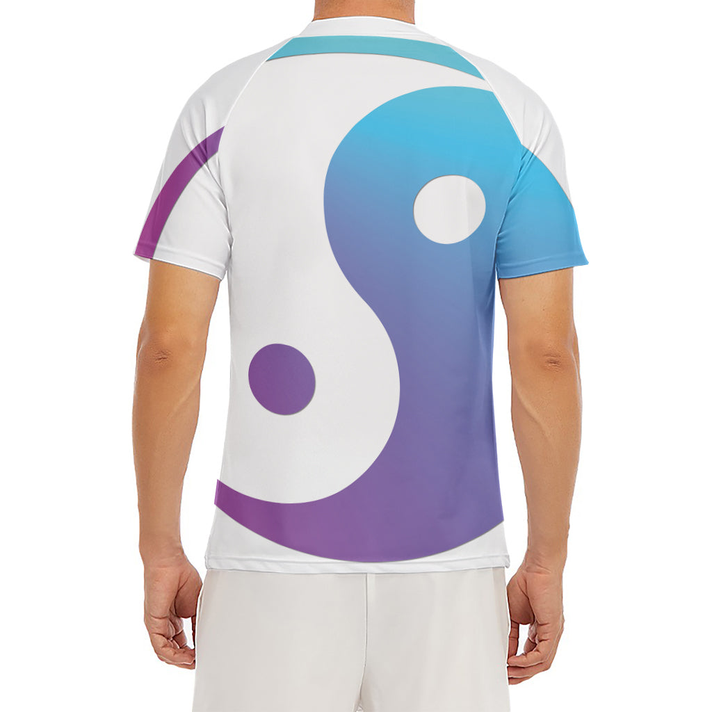 Purple And Blue Yin Yang Print Men's Short Sleeve Rash Guard
