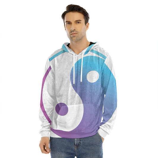Purple And Blue Yin Yang Print Men's Velvet Pullover Hoodie