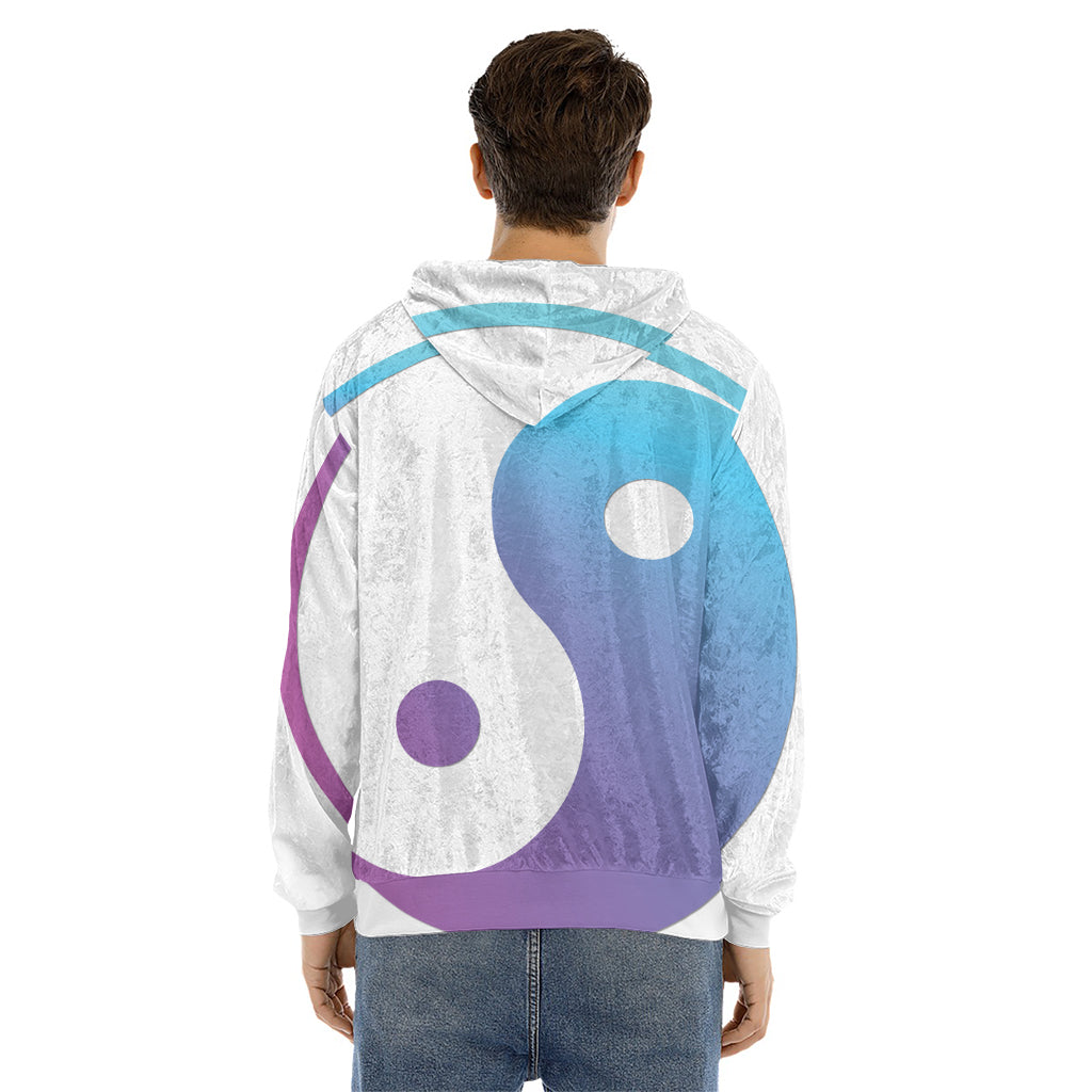 Purple And Blue Yin Yang Print Men's Velvet Pullover Hoodie