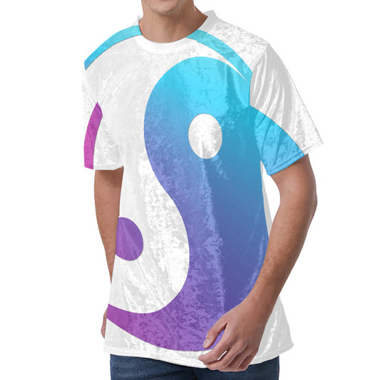 Purple And Blue Yin Yang Print Men's Velvet T-Shirt