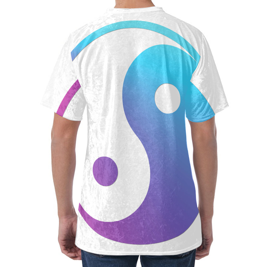 Purple And Blue Yin Yang Print Men's Velvet T-Shirt