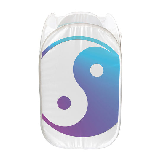 Purple And Blue Yin Yang Print Mesh Laundry Hamper