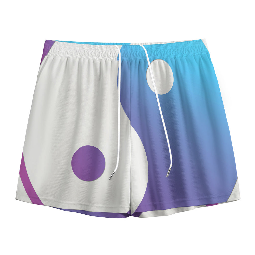 Purple And Blue Yin Yang Print Mesh Shorts