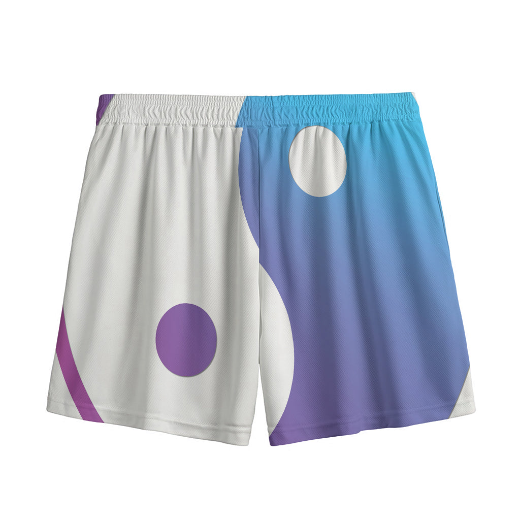 Purple And Blue Yin Yang Print Mesh Shorts