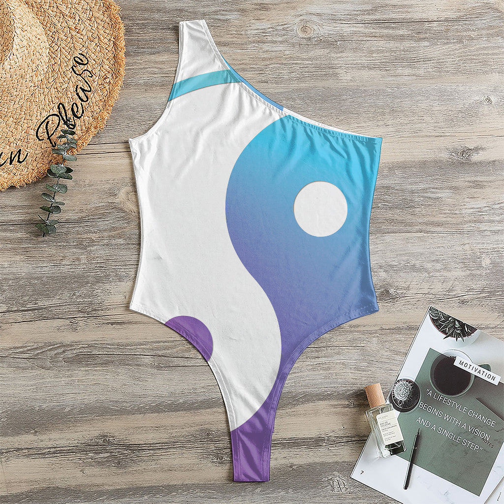 Purple And Blue Yin Yang Print One Shoulder Bodysuit