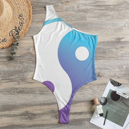 Purple And Blue Yin Yang Print One Shoulder Bodysuit