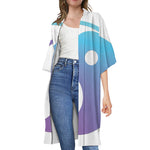 Purple And Blue Yin Yang Print Open Front Beach Cover Up