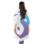Purple And Blue Yin Yang Print Open Front Beach Cover Up