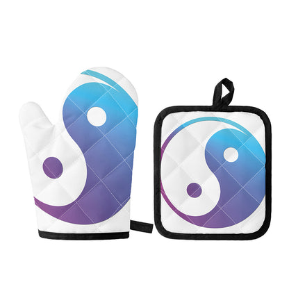 Purple And Blue Yin Yang Print Oven Mitt And Pot Holder Set