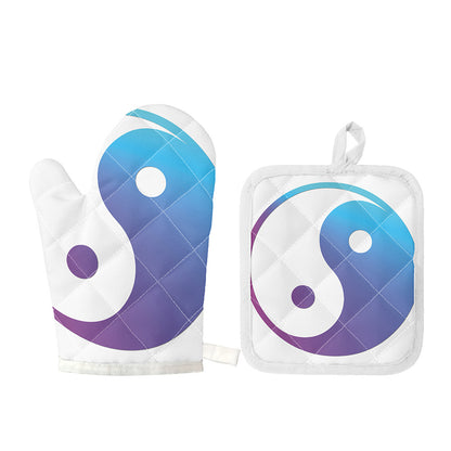 Purple And Blue Yin Yang Print Oven Mitt And Pot Holder Set
