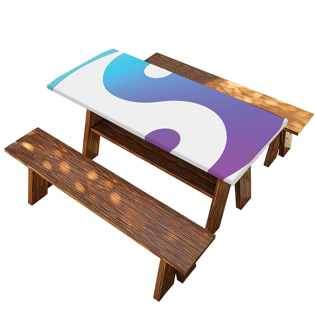 Purple And Blue Yin Yang Print Picnic Table Cover