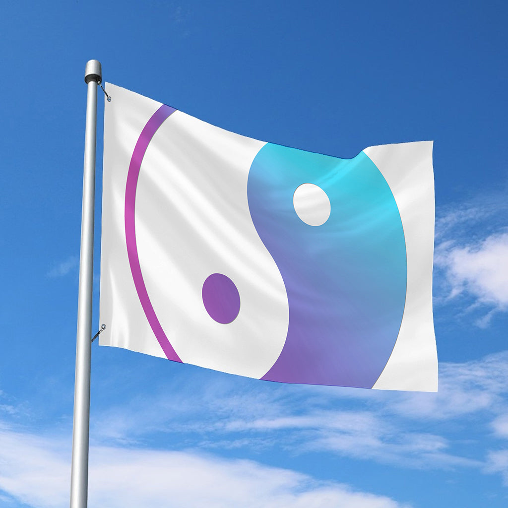 Purple And Blue Yin Yang Print Polyester Flag
