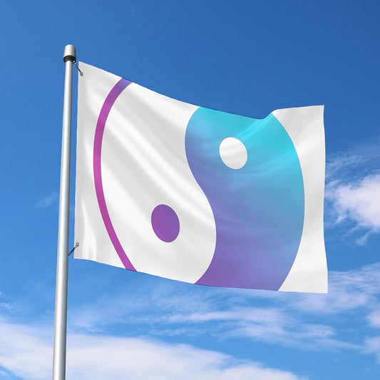 Purple And Blue Yin Yang Print Polyester Flag
