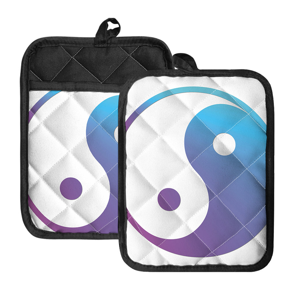 Purple And Blue Yin Yang Print Pot Holders With Pocket