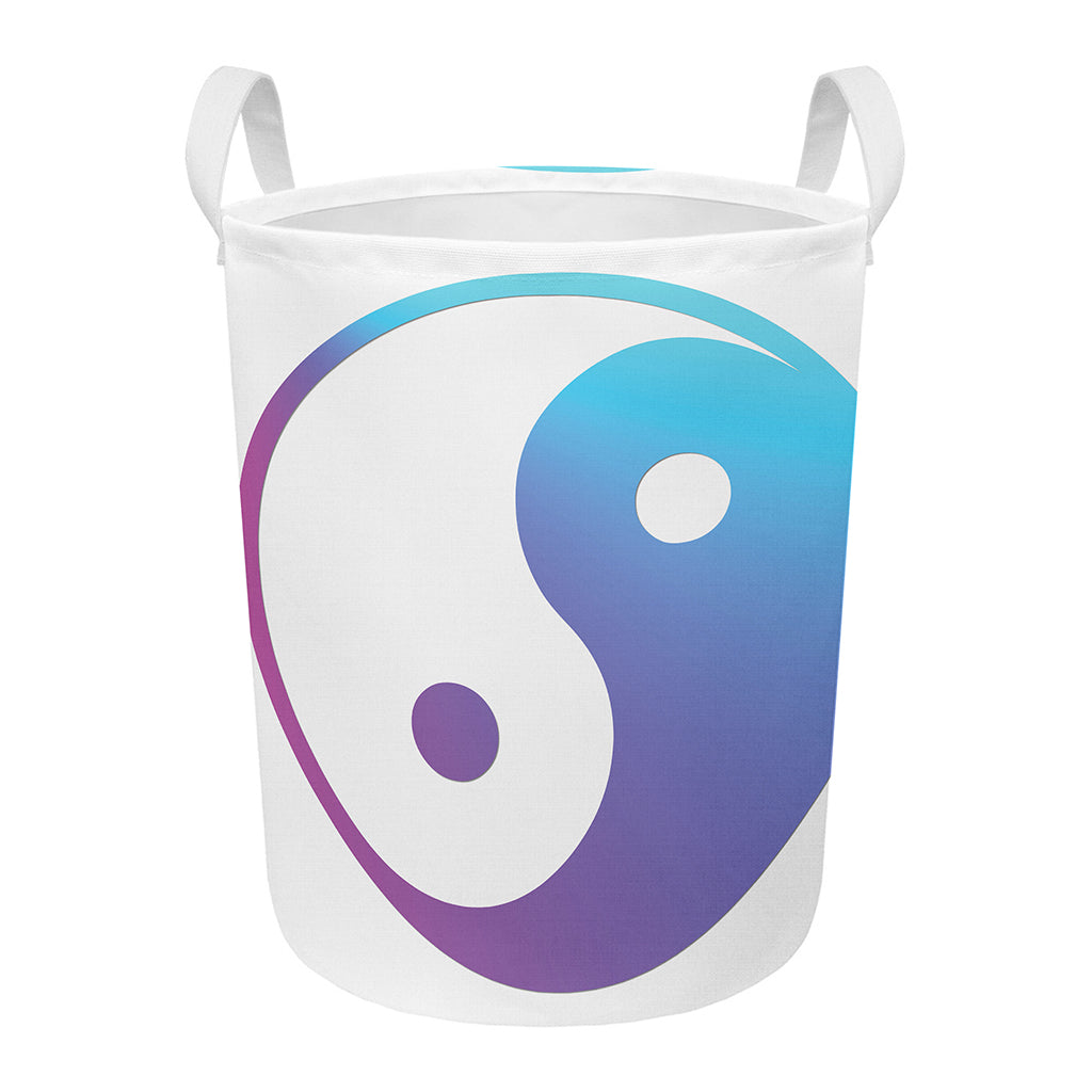 Purple And Blue Yin Yang Print Round Laundry Basket
