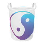Purple And Blue Yin Yang Print Round Laundry Basket