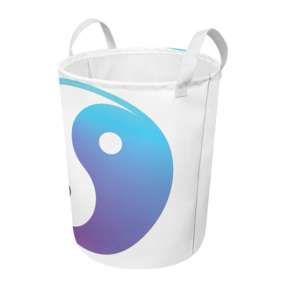Purple And Blue Yin Yang Print Round Laundry Basket
