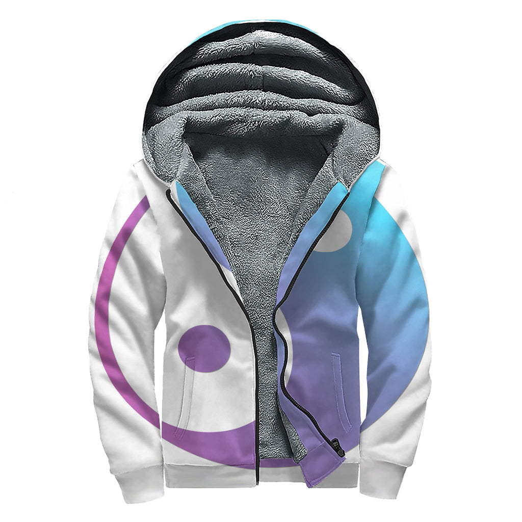 Purple And Blue Yin Yang Print Sherpa Lined Zip Up Hoodie