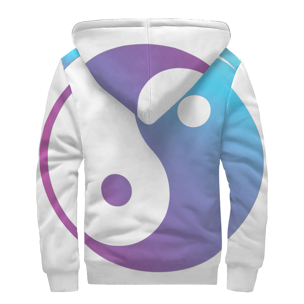 Purple And Blue Yin Yang Print Sherpa Lined Zip Up Hoodie