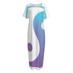 Purple And Blue Yin Yang Print Short Sleeve Long Nightdress