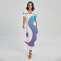 Purple And Blue Yin Yang Print Short Sleeve Maxi Dress