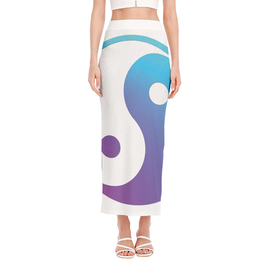 Purple And Blue Yin Yang Print Side Slit Maxi Skirt