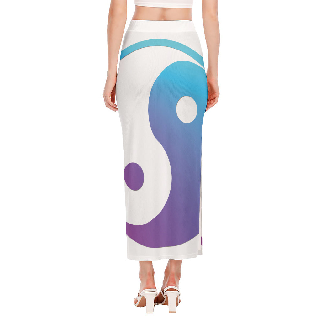 Purple And Blue Yin Yang Print Side Slit Maxi Skirt