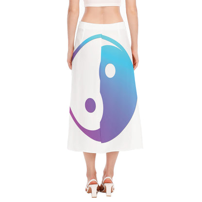 Purple And Blue Yin Yang Print Side Slit Midi Skirt