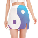 Purple And Blue Yin Yang Print Side Slit Mini Skirt