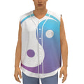 Purple And Blue Yin Yang Print Sleeveless Baseball Jersey