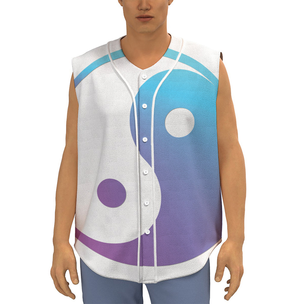 Purple And Blue Yin Yang Print Sleeveless Baseball Jersey