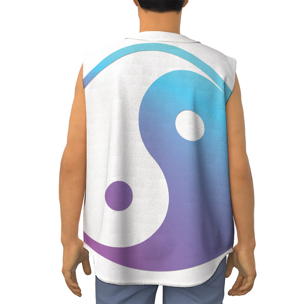Purple And Blue Yin Yang Print Sleeveless Baseball Jersey