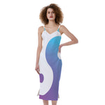 Purple And Blue Yin Yang Print Slim Fit Midi Cami Dress