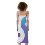 Purple And Blue Yin Yang Print Slim Fit Midi Cami Dress