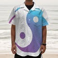 Purple And Blue Yin Yang Print Textured Short Sleeve Shirt
