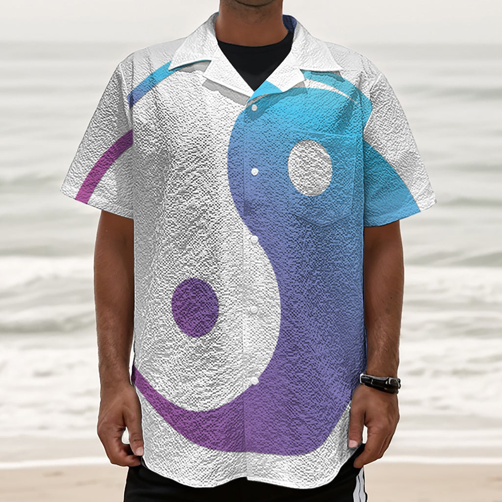 Purple And Blue Yin Yang Print Textured Short Sleeve Shirt
