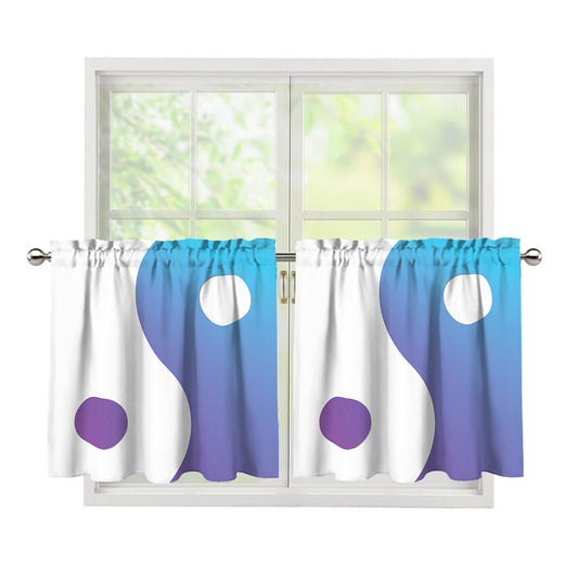 Purple And Blue Yin Yang Print Tier Curtains