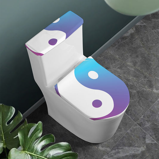 Purple And Blue Yin Yang Print Toilet Lid And Tank Cover Set
