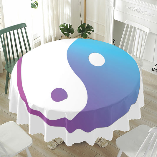 Purple And Blue Yin Yang Print Waterproof Round Tablecloth
